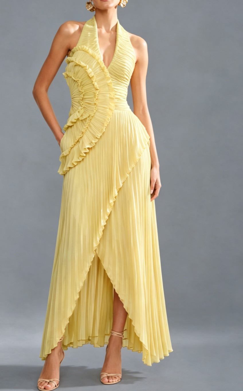 Romantic Cascading Ruffle Pleated Gown in Lavender