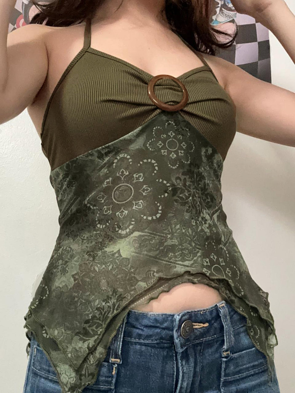 Bohemian Vintage Print Halter Lace Cami Top