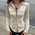 Bohemian Western Fitted Double-Pocket Long Sleeve Shirt