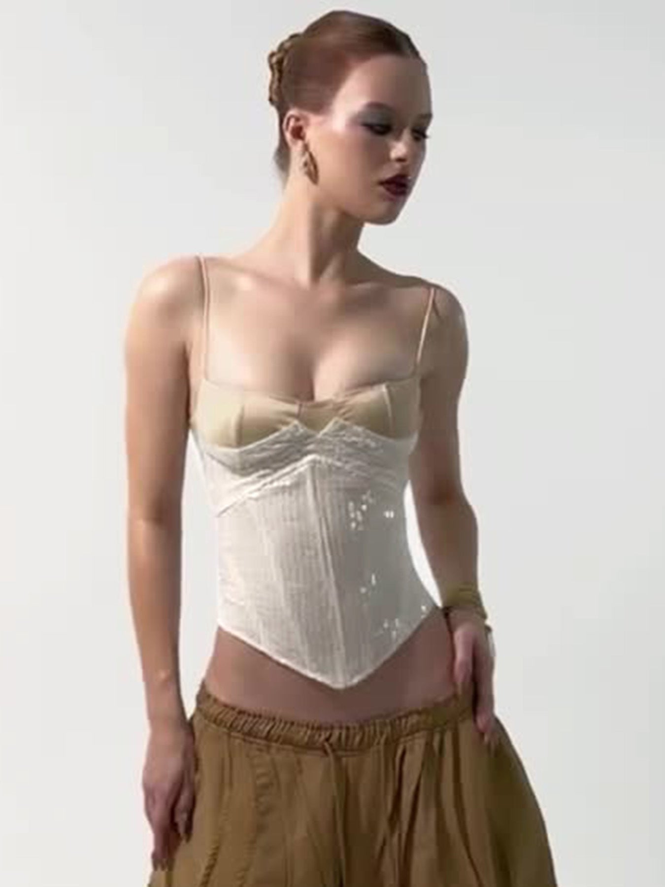 Bohemian Sequin Lace Color-Blocked Corset Cami Top