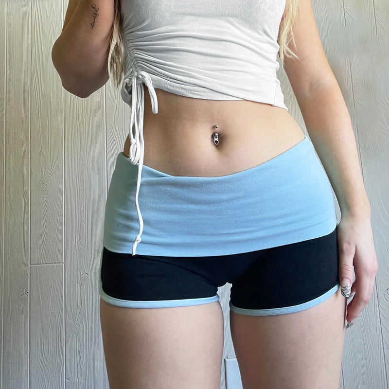 Low-Rise Color Block Foldover Casual Shorts