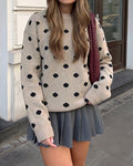 Polka Dot Crew Neck Oversized Knit Sweater