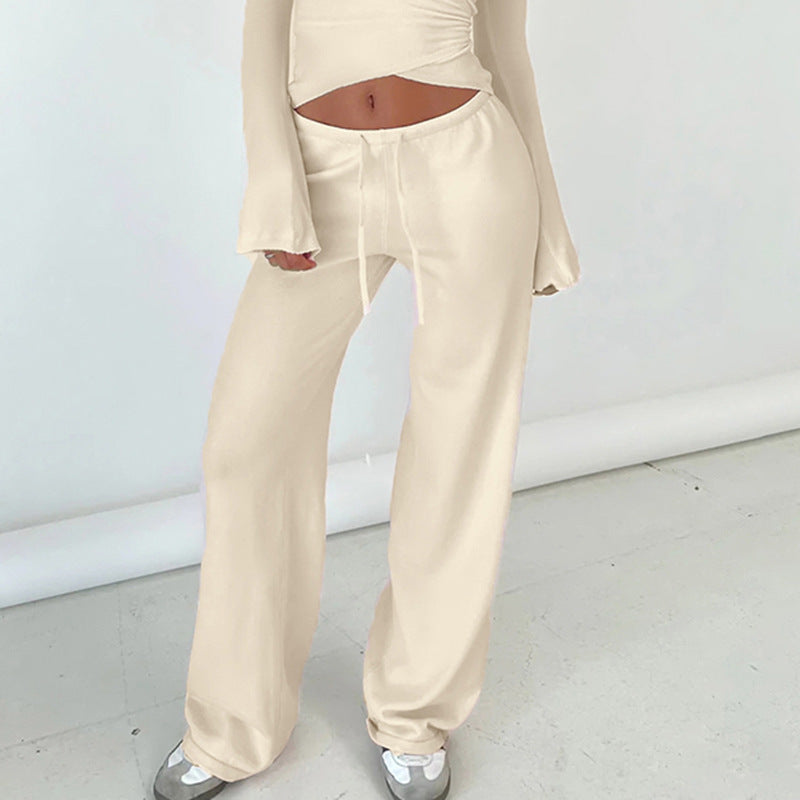 Wrap V-Neck Flare Sleeve Loungewear Wide-Leg Pants Set