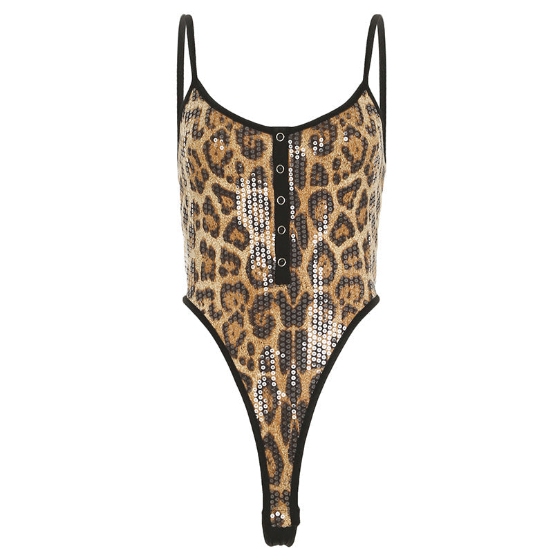 Bohemian Leopard Print Sequin Cami Bodysuit & Skirt Collection