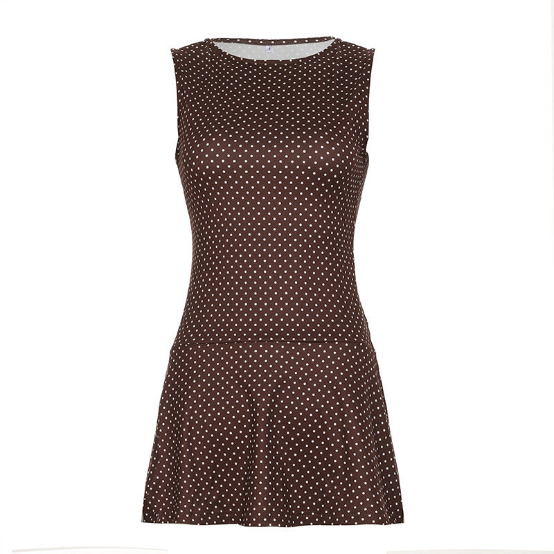 Bohemian Polka Dot Sleeveless Cinched-Waist A-Line Mini Dress
