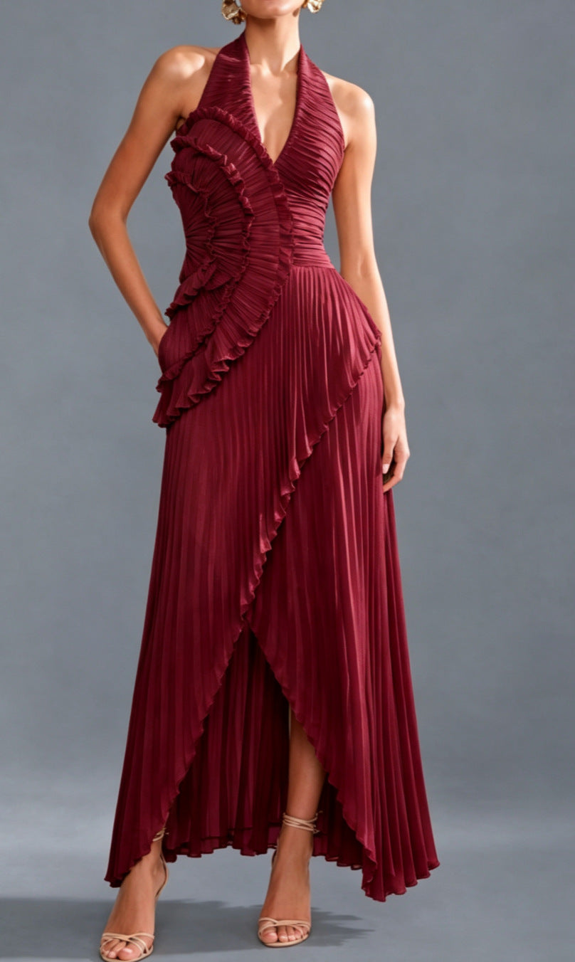 Romantic Cascading Ruffle Pleated Gown in Lavender