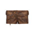 Vintage Washed Brown Low-Rise Cargo-Style Micro Shorts