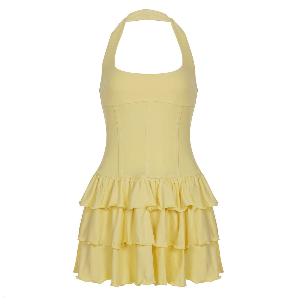 Bohemian Halter Corset Tiered Ruffle Cake Mini Dress