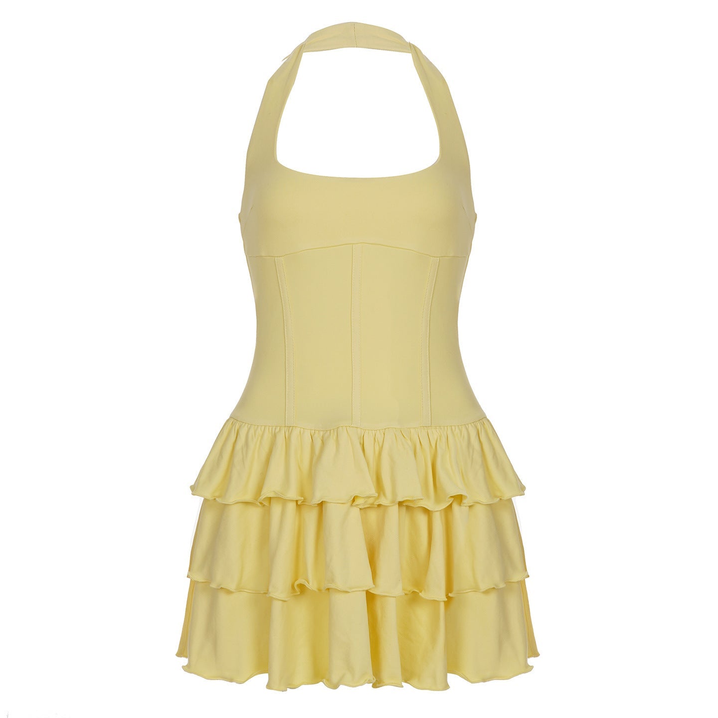 Bohemian Halter Corset Tiered Ruffle Cake Mini Dress