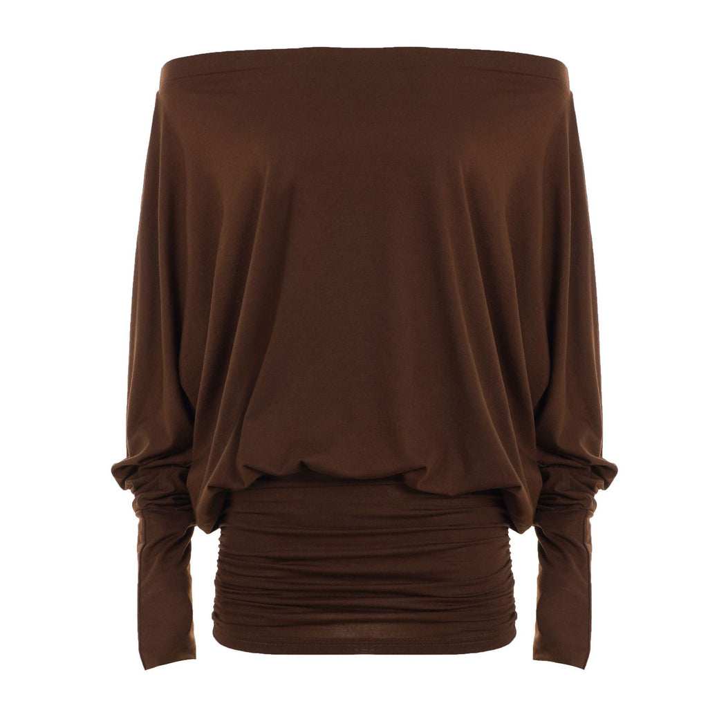 Boho Off-Shoulder Ruched Waist Long Sleeve Top Collection