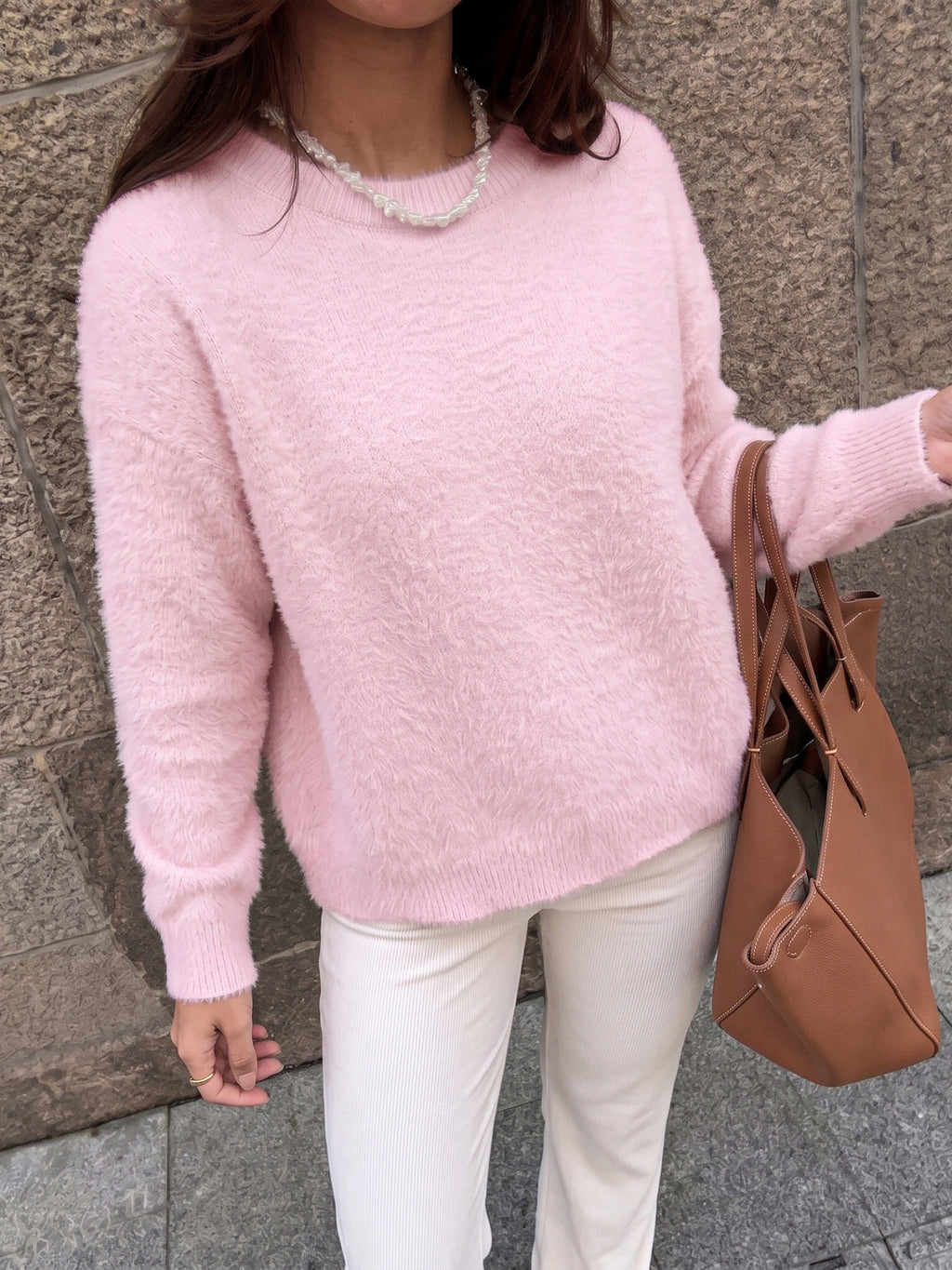 Off-Shoulder Fluffy Knit Oversized Sweater