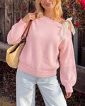 Bow Tie Cold Shoulder Knit Sweater