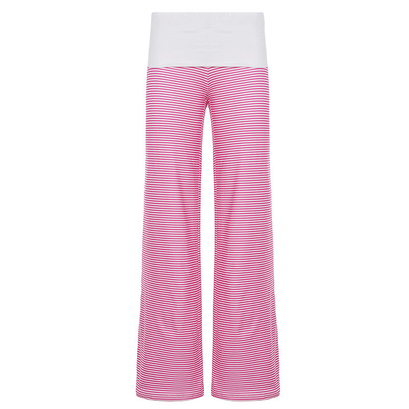 Bohemian Striped Wide Waistband Flared Straight Leg Pants