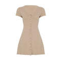 Boho V-Neck Button-Front Knit Bodycon Mini Dress