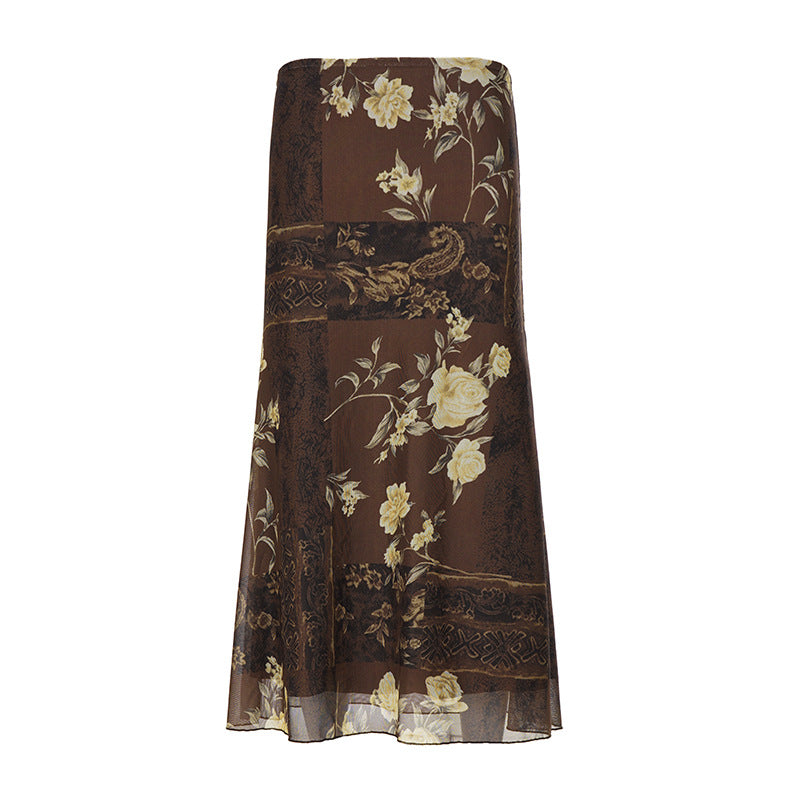 Bohemian Vintage Floral Paisley Patchwork Chiffon Maxi Skirt