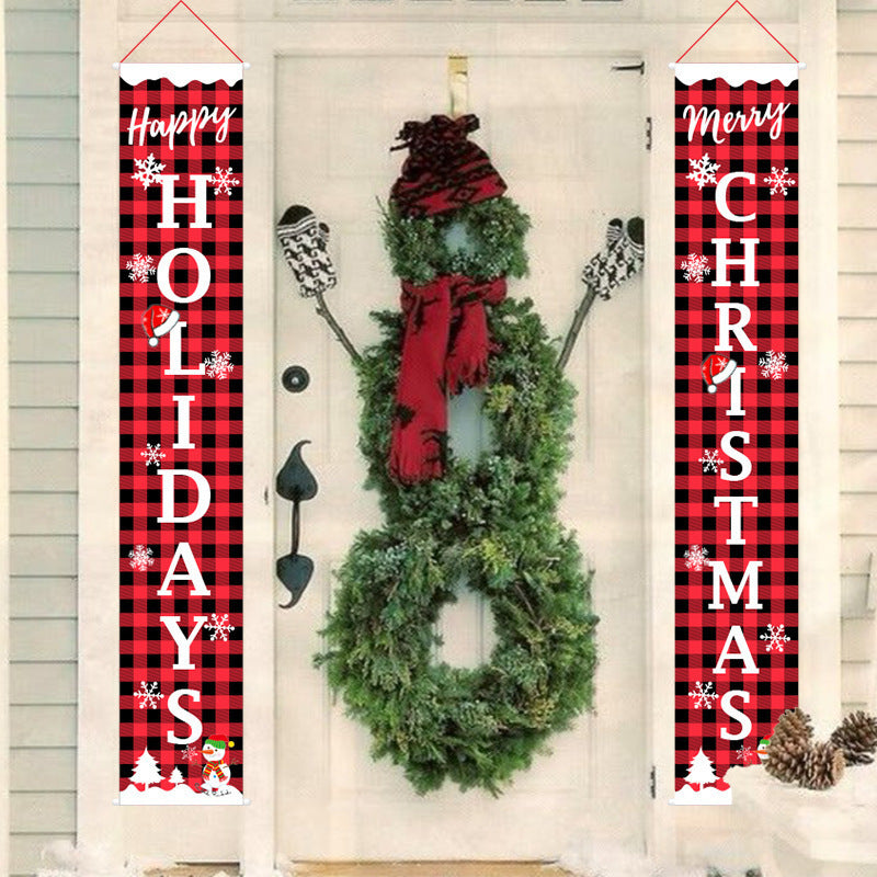 New Christmas Decoration Supplies Plaid Door Curtain Hanging Flag Door Hanging Party Atmosphere Layout Couplet Hanging Flag