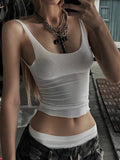 Bohemian Style Spicy Girl U-Neck Fitted White Crop Tank Top