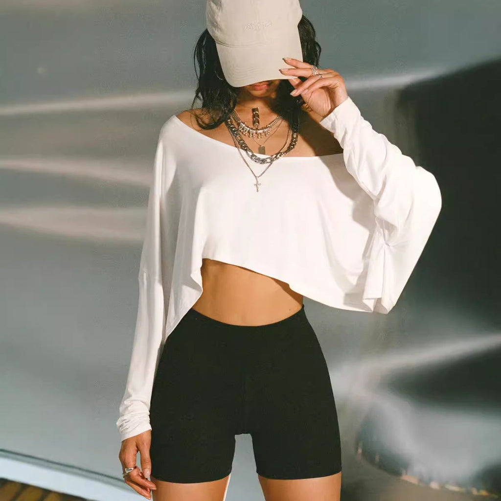 Boho Off-Shoulder Asymmetric Hem Long Sleeve Top Collection