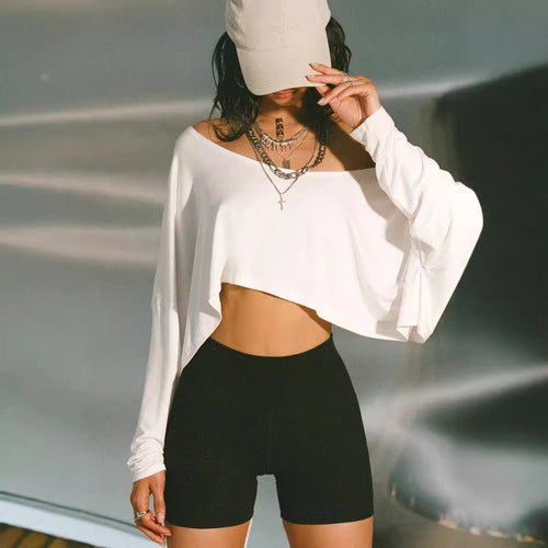 Boho Off-Shoulder Asymmetric Hem Long Sleeve Top Collection