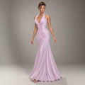 Lilac Halter Neck Pleated Mermaid Gown