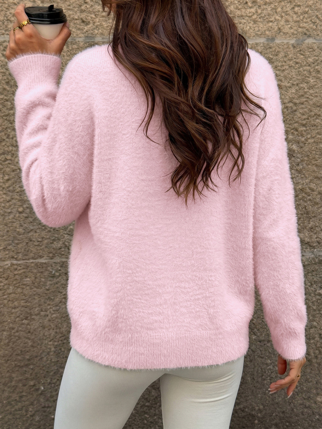 Off-Shoulder Fluffy Knit Oversized Sweater