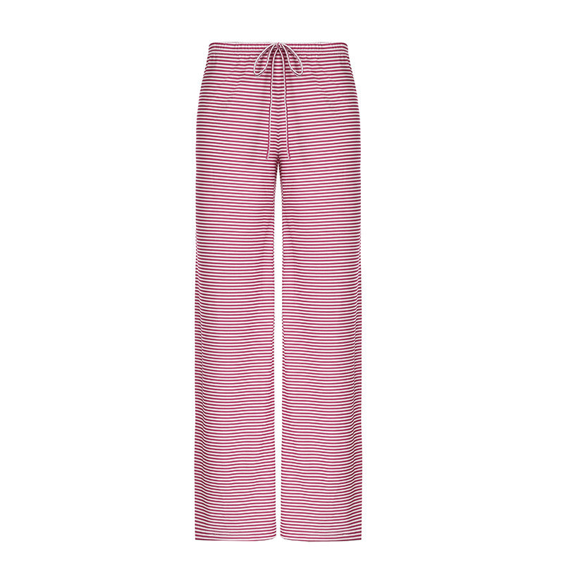 Striped Drawstring Casual Wide-Leg Pants