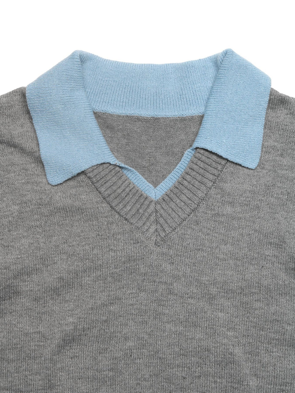 Two-Tone Polo Collar Faux Two-Piece Knit Sweater