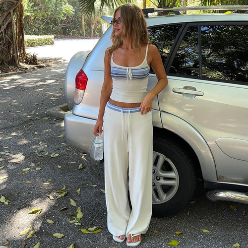 Bohemian Striped Color-Block Knit Cami & Wide-Leg Pants Set