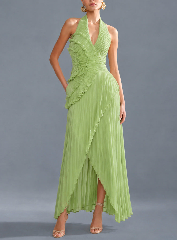 Romantic Cascading Ruffle Pleated Gown in Lavender