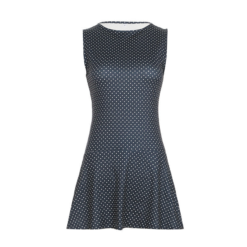 Bohemian Polka Dot Sleeveless Cinched-Waist A-Line Mini Dress