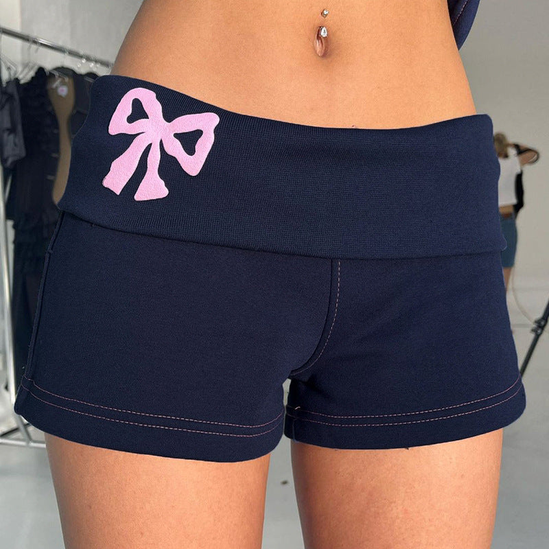 Low-Rise Color Block Foldover Casual Shorts