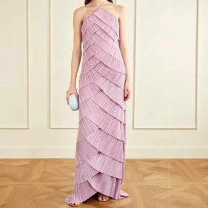 Ethereal Skies Tiered Halter Maxi Dress