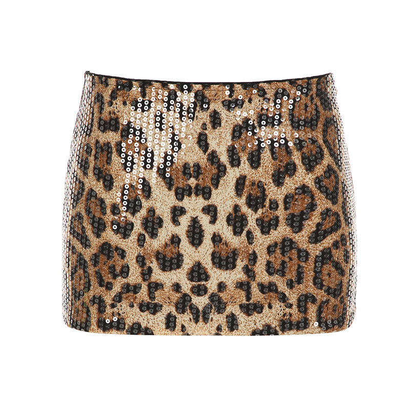 Bohemian Leopard Print Sequin Cami Bodysuit & Skirt Collection