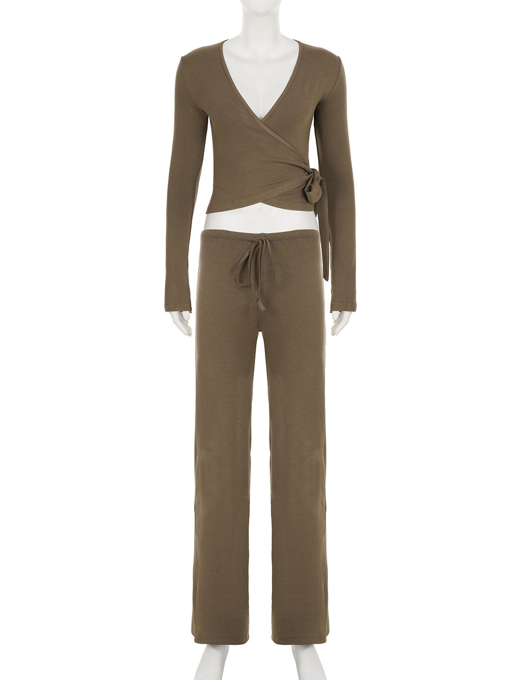 Wrap V-Neck Flare Sleeve Loungewear Wide-Leg Pants Set