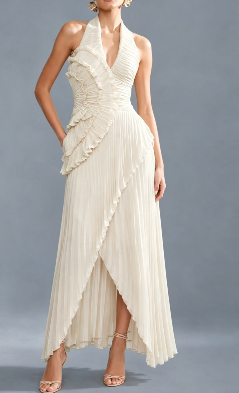 Romantic Cascading Ruffle Pleated Gown in Lavender