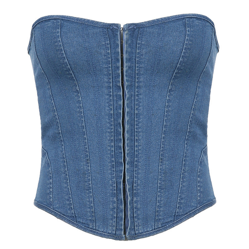 Denim Strapless Corset Top