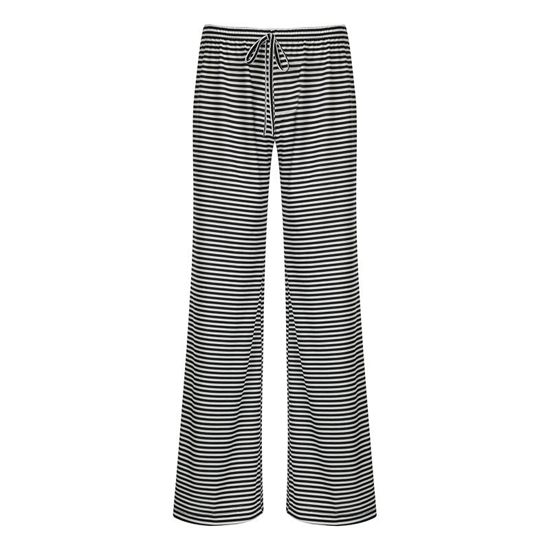 Striped Drawstring Casual Wide-Leg Pants