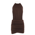 Boho Metal Halter Cutout Ruched Mini Dress