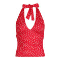 Bohemian Gingham/Heart Print Halter Deep V Form-Fitting Top