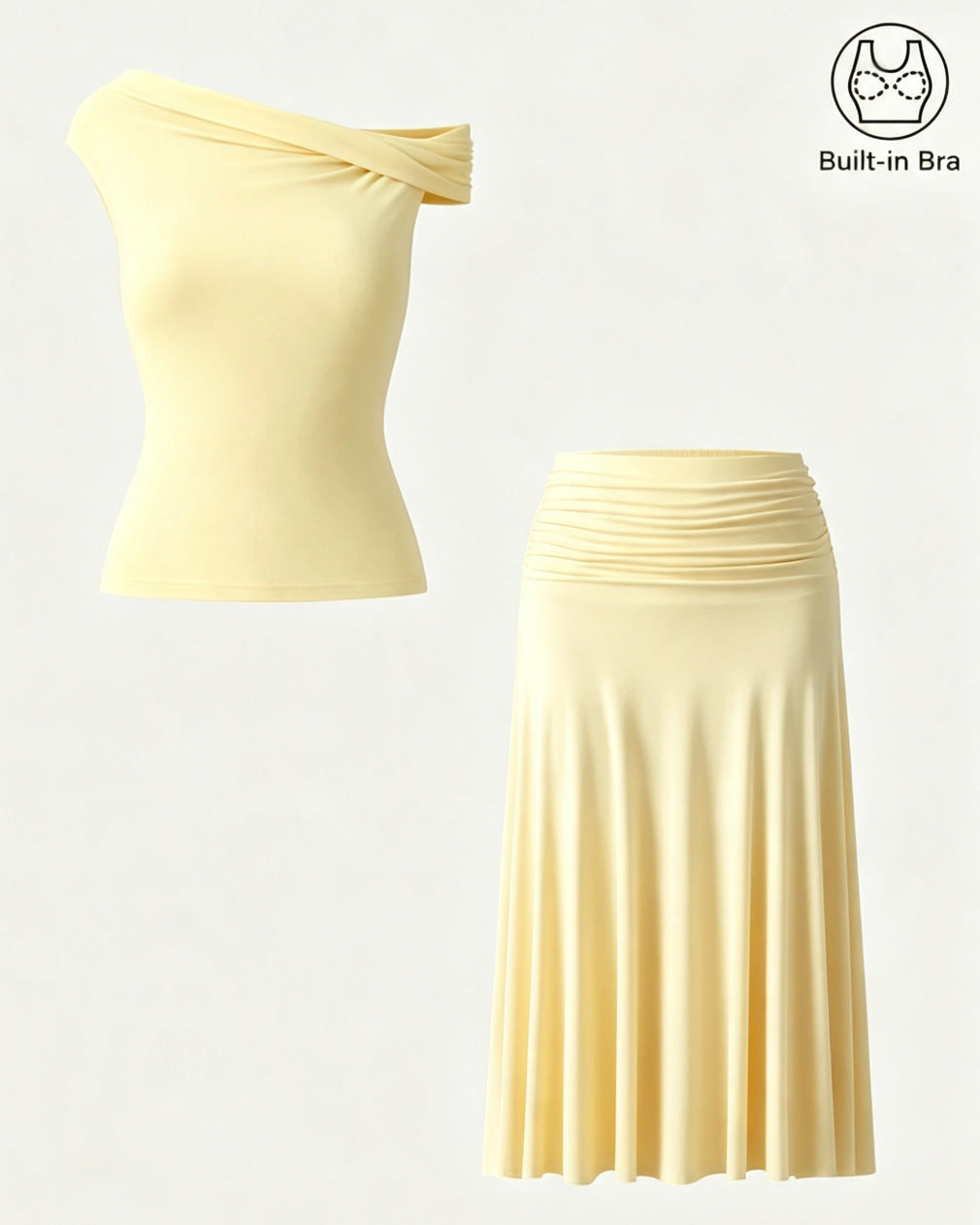 Women's Summer Slim Fit Pleated Skirt Set with Built-in Chest Pads and Off-Shoulder Design