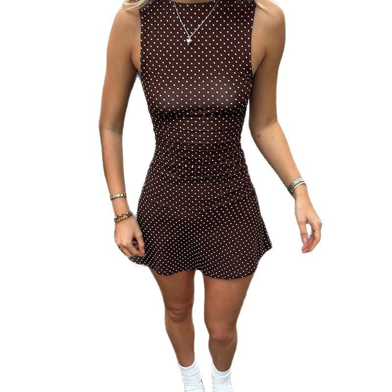 Bohemian Polka Dot Sleeveless Cinched-Waist A-Line Mini Dress