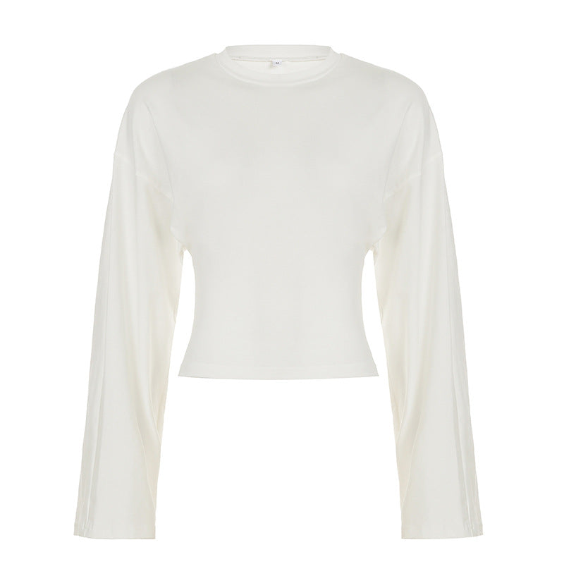 Boho-Inspired Cropped Crew Neck Long Sleeve Tee