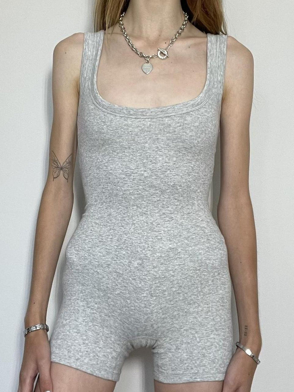 Square Neck Ribbed Form-Fitting Sleeveless Romper