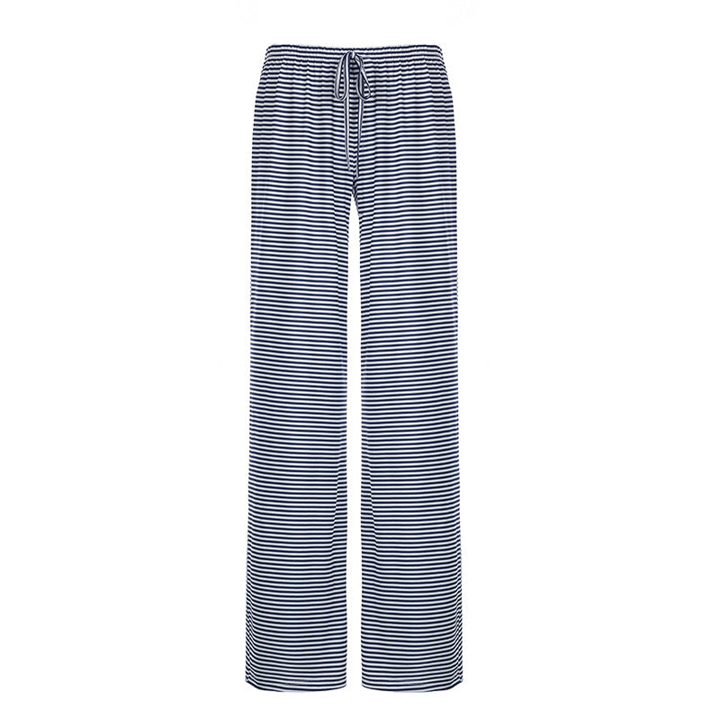 Striped Drawstring Casual Wide-Leg Pants