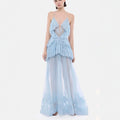 Ice Blue Ruffle Tulle Maxi Gown