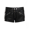 Low-Rise PU Leather Three-Button Zipper Detail Hot Pants