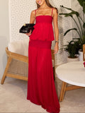 Red Strapless Ruffle Maxi Dress