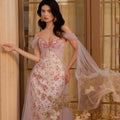 Lilac Butterfly Beaded Tulle Floral Mermaid Maxi Dress
