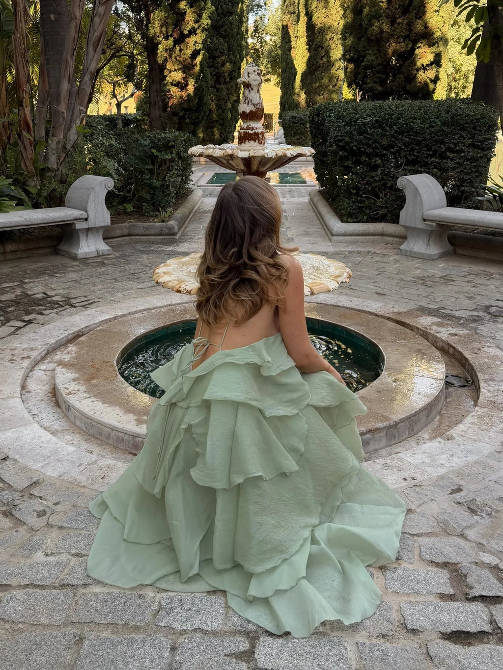 Mint Green Halter Open-Back Tiered Ruffle Maxi Dress