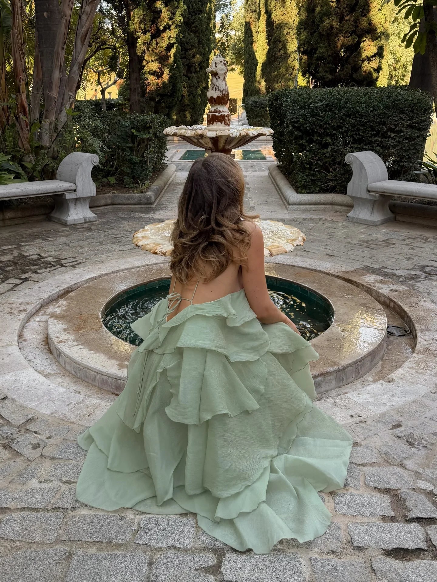 Mint Green Halter Open-Back Tiered Ruffle Maxi Dress